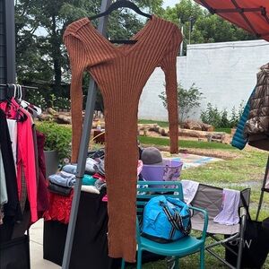 Brown Ribbed Knit Dress